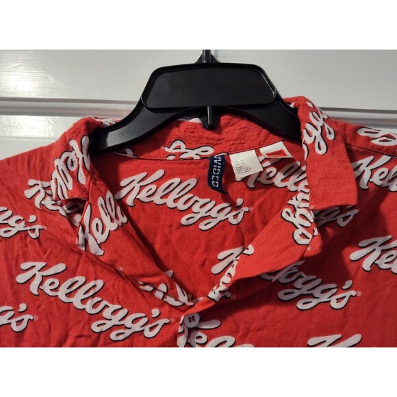 Kellogg's Button Shirt Men Medium Red Breakfast Cereal AOP Graphic Divided H & M - Picture 5 of 16